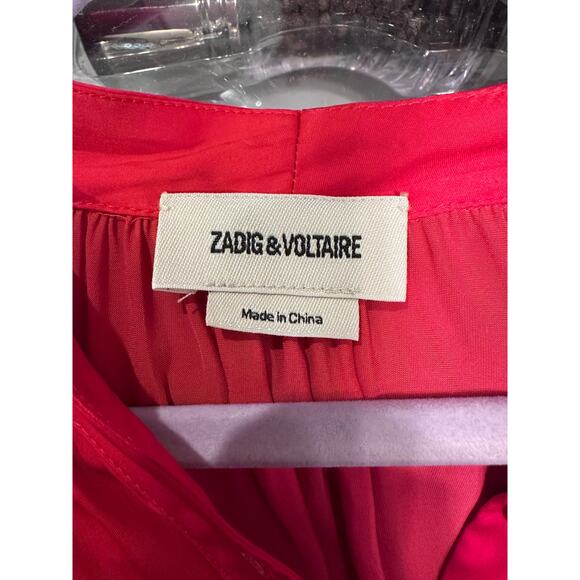 Zadig & Voltaire Tygg Satin Button Front Blouse Red  M - Picture 16 of 16